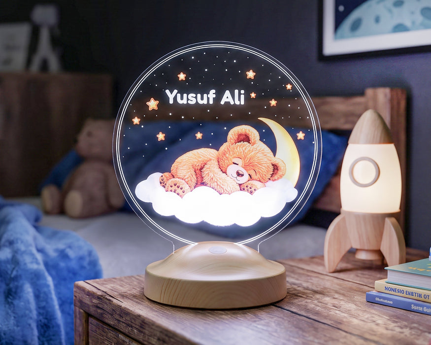 Uyuyan Ayıcık Çocuk Odası LED Lamba - Yeni Doğan Bebek ve Çocuk Doğum Günü Hediyesi, Ayı Teddy Çocuk Odası Lambası