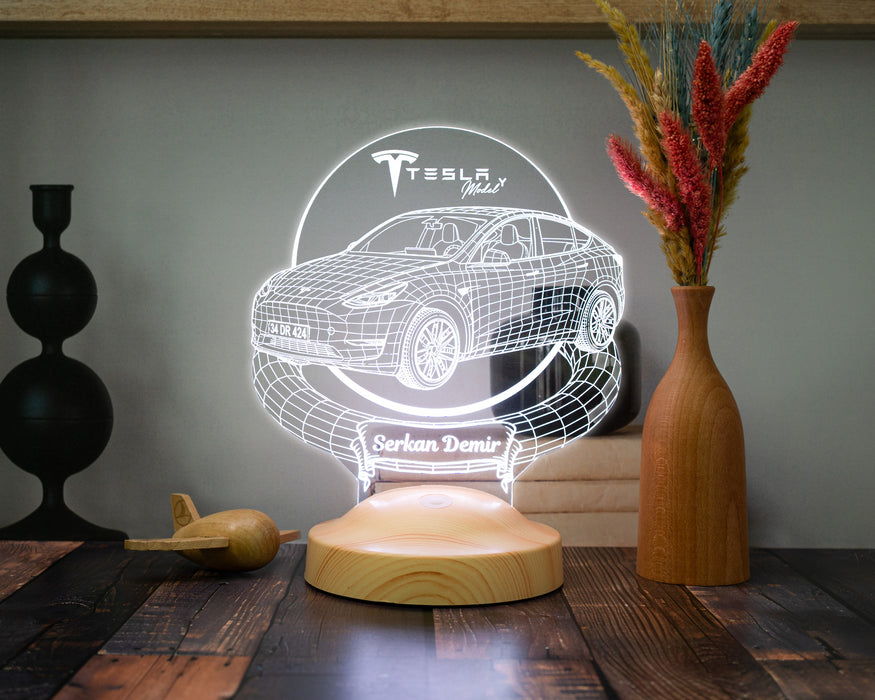 Tesla Model Y Kişiye Özel LED Lamba, Tesla Sahiplerine Hediye, Otomobil Tutkunlarına Özel Masa Lambası