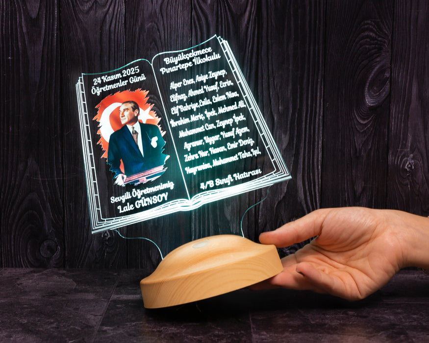 Öğrenci İsimli Atatürk Temalı Öğretmen Hediyesi – Kişiye Özel 24 Kasım Lambası