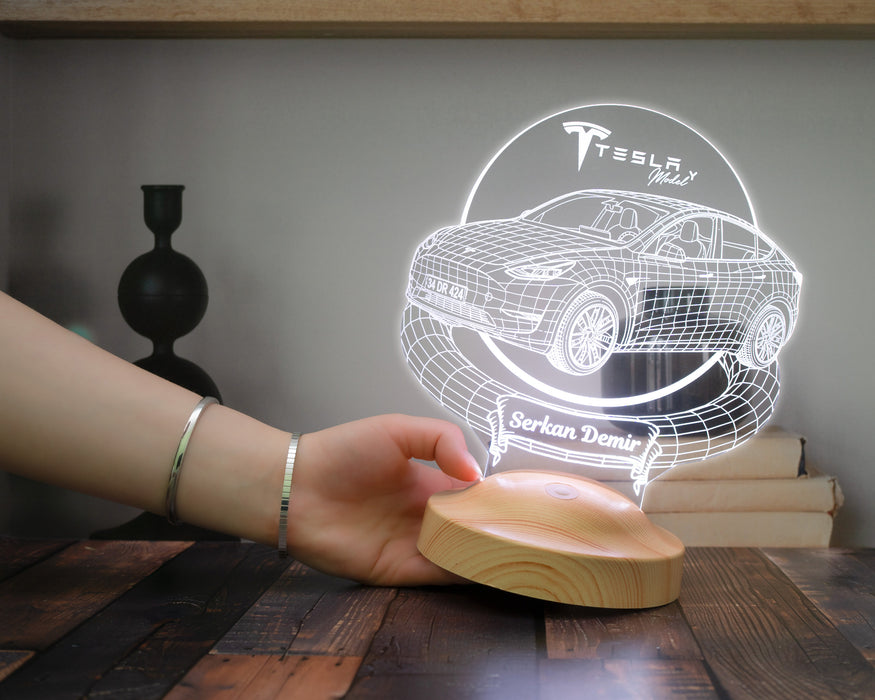 Tesla Model Y Kişiye Özel LED Lamba, Tesla Sahiplerine Hediye, Otomobil Tutkunlarına Özel Masa Lambası