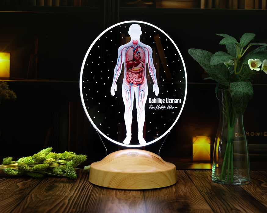 Dahiliye Doktoruna Hediye – Kişiye Özel İç Hastalıkları Doktoru LED Lamba, Anatomi Tasarımlı Tıp Hediyesi