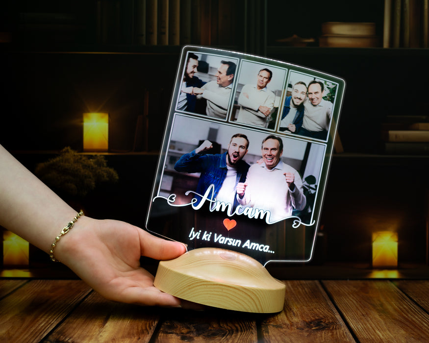 Amcaya Hediye Fotoğraflı LED Lamba – Amcam Yazılı Kişiye Özel Anlamlı Babalar Günü Hediyesi