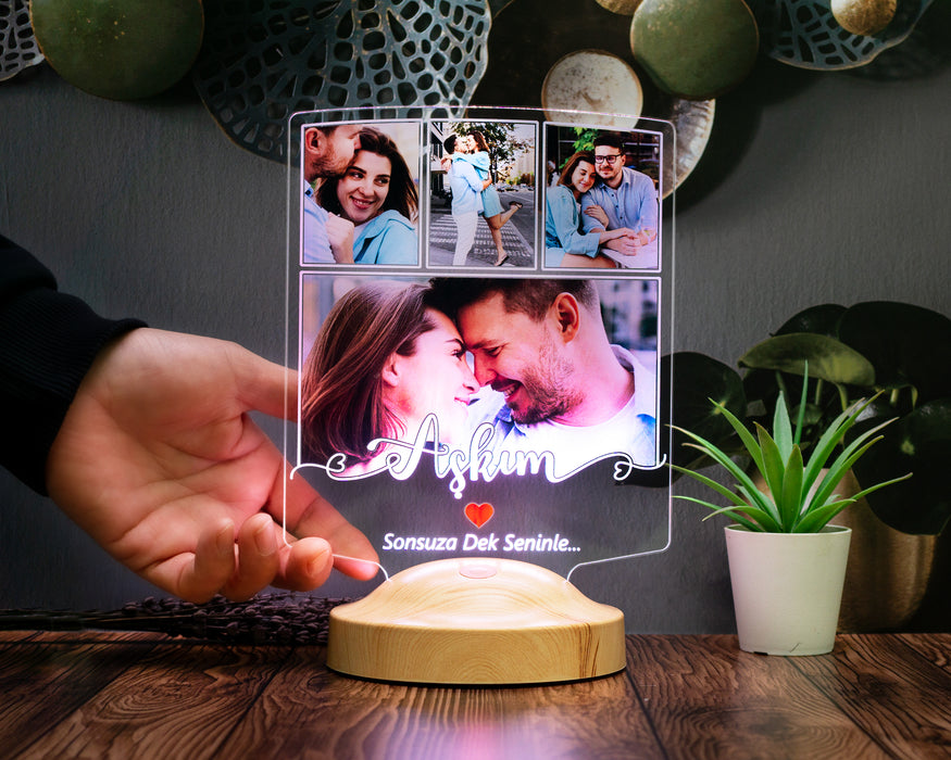 Aşkım Yazılı Fotoğraflı Sevgili Hediyesi LED Lamba – Sevgililere Özel Resimli, Romantik ve Anlamlı Aşk Hediyesi