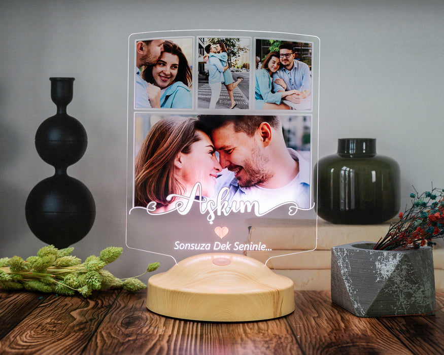 Aşkım Yazılı Fotoğraflı Sevgili Hediyesi LED Lamba – Sevgililere Özel Resimli, Romantik ve Anlamlı Aşk Hediyesi