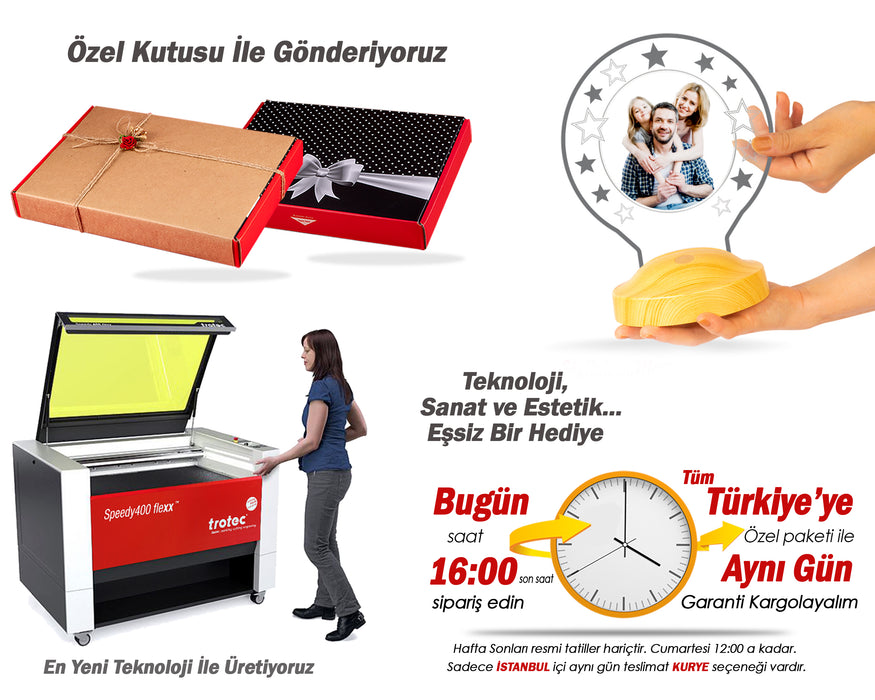 Babalar Günü Hediyesi Kişiye Özel Renkli Resimli Led Lamba, Fotoğraflı Gece Lambası