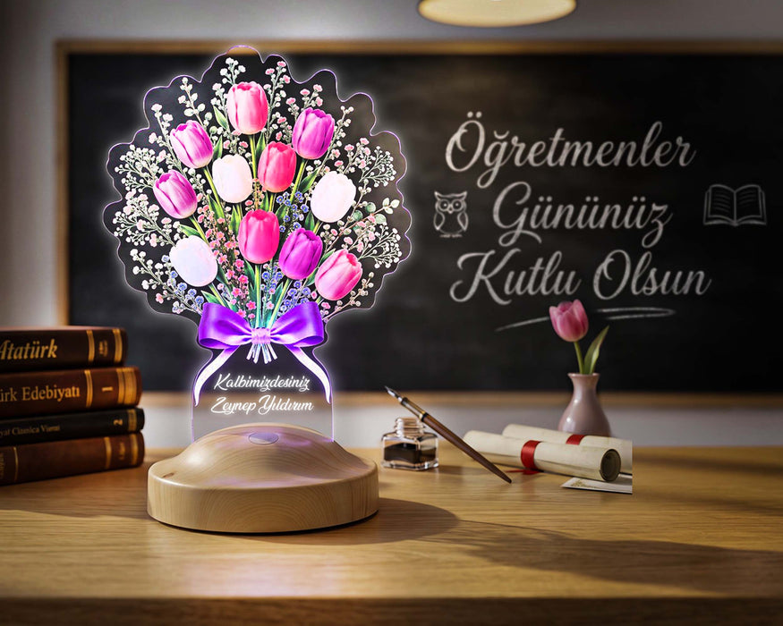 Lale Çiçeği LED Lamba, Renkli Bahar Laleleri Buketi Kişiye Özel Sevgiliye, Eşe Yıldönümü, Doğum Günü Hediyesi Led Lamba