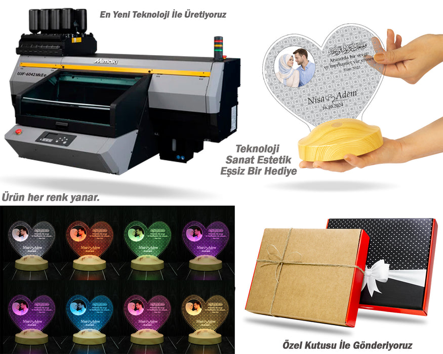 Sevgiliye Ayetli Fotoğraflı LED Lamba – Dini ve Manevi İslami Hediye, 14 Şubat Ayet İşlemeli Sevgililer Günü Hediyesi