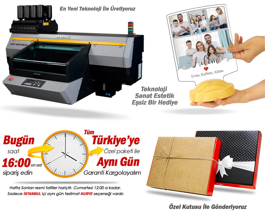 Ailem Yazılı Fotoğraflı LED Lamba – Aileye Hediye, Anlamlı Aile Hediyesi