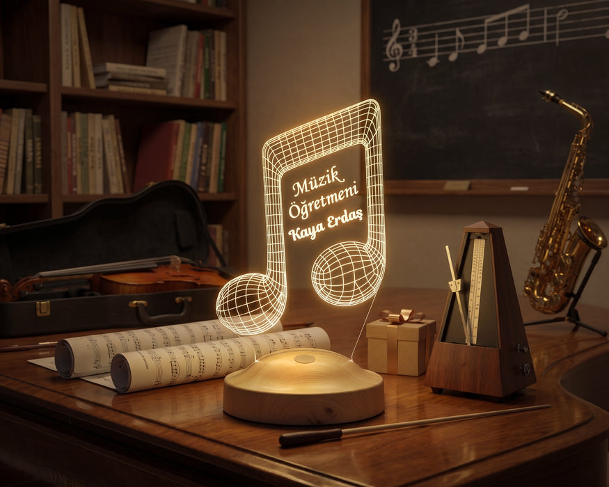 Nota Tasarımlı Müzik Öğretmeni Hediyesi Kişiye Özel LED Lamba - İsimli Müzisyen Hediyesi, Öğretmen Hediyesi