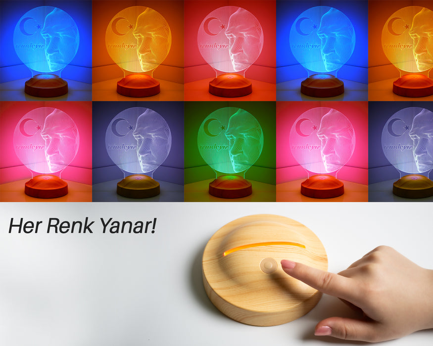 Atatürk 3 Boyutlu Led Lamba, Atam Büst Atatürk Temalı Hediyelik Ürünler Atatürk İzindeyiz 3D Gece Lamba