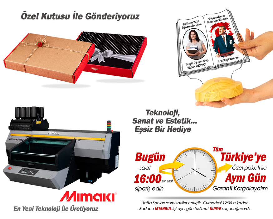 Öğretmene Hediye Öğretmen Resmi Renklendirilmiş Atatürk görselli 24 Kasım Öğretmenler Günü Hatırası Led Lamba