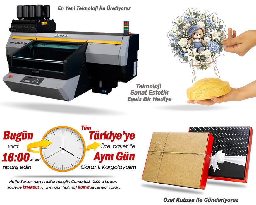 Yeni Doğan Erkek Bebek Hediyesi Mavi Ayıcıklı Işıklı Çiçek Buketi LED Lamba - Kişiye Özel Hoş Geldin Bebek Hediyesi