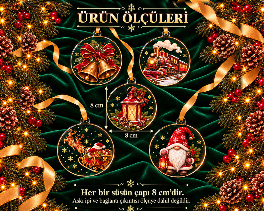 15 Adet Yılbaşı Ağaç Süsü Seti - Yeni Yıl Çam Ağacı Süsleme Paketi, Akrilik Yılbaşı Ağaç Süsleri