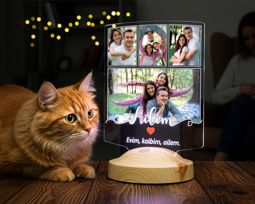 Ailem Yazılı Fotoğraflı LED Lamba – Aileye Hediye, Anlamlı Aile Hediyesi