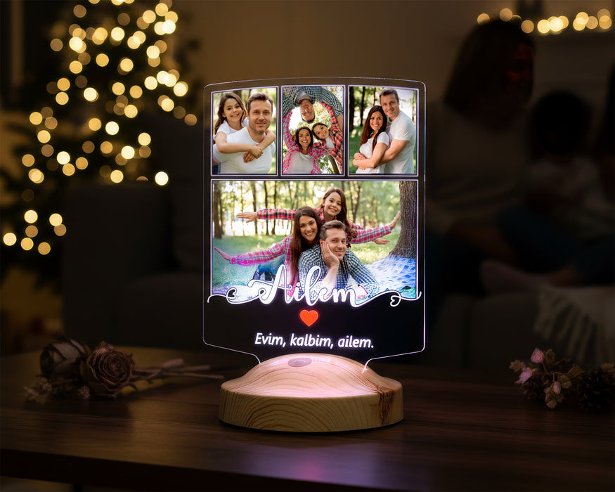 Ailem Yazılı Fotoğraflı LED Lamba – Aileye Hediye, Anlamlı Aile Hediyesi