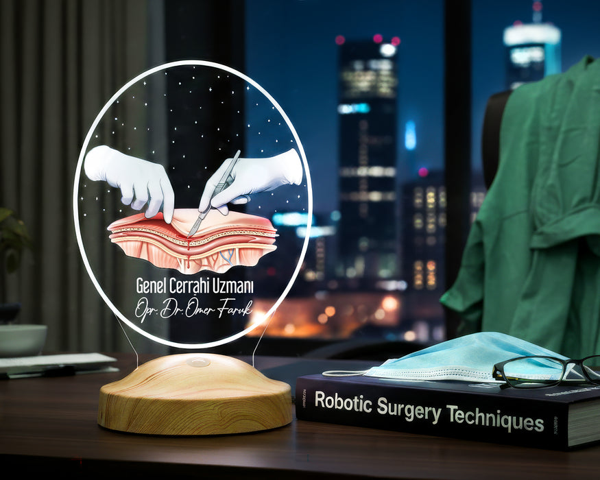 Genel Cerrahi Uzmanına Hediye – Kişiye Özel Cerrah Doktora Hediye LED Lamba, Cerrahi Tasarımlı Tıp Hediyesi