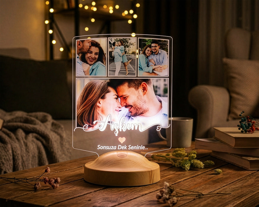 Aşkım Yazılı Fotoğraflı Sevgili Hediyesi LED Lamba – Sevgililere Özel Resimli, Romantik ve Anlamlı Aşk Hediyesi
