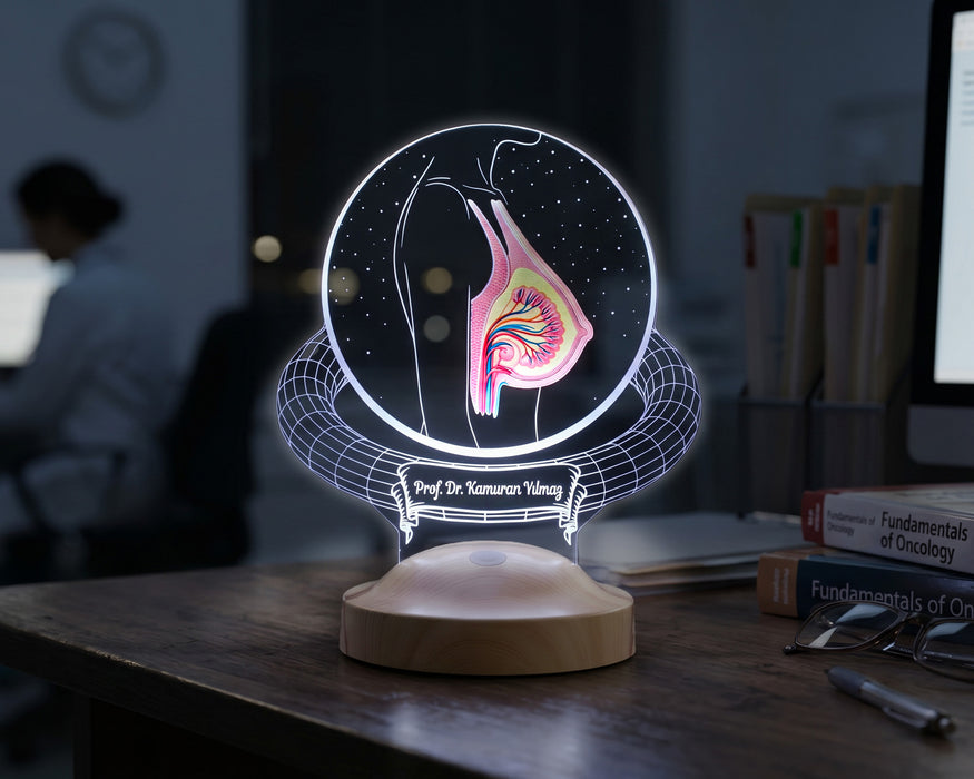 Estetik Cerrahı Doktoruna Hediye Kişiye Özel Meme Anatomisi 3D LED Lamba - Plastik Cerrah Doktoruna Ofis, Klinik Dekoru Hediyesi