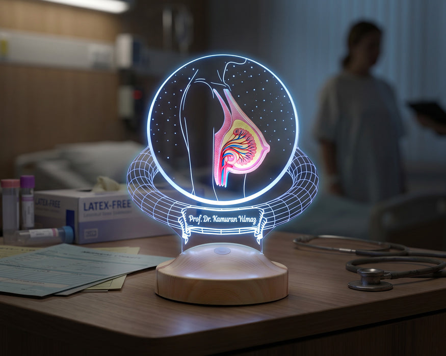Estetik Cerrahı Doktoruna Hediye Kişiye Özel Meme Anatomisi 3D LED Lamba - Plastik Cerrah Doktoruna Ofis, Klinik Dekoru Hediyesi