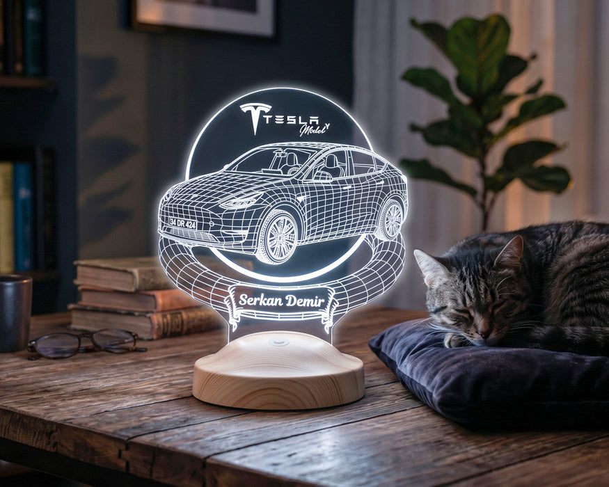Tesla Model Y Kişiye Özel LED Lamba, Tesla Sahiplerine Hediye, Otomobil Tutkunlarına Özel Masa Lambası