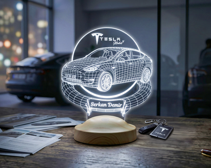 Tesla Model Y Kişiye Özel LED Lamba, Tesla Sahiplerine Hediye, Otomobil Tutkunlarına Özel Masa Lambası