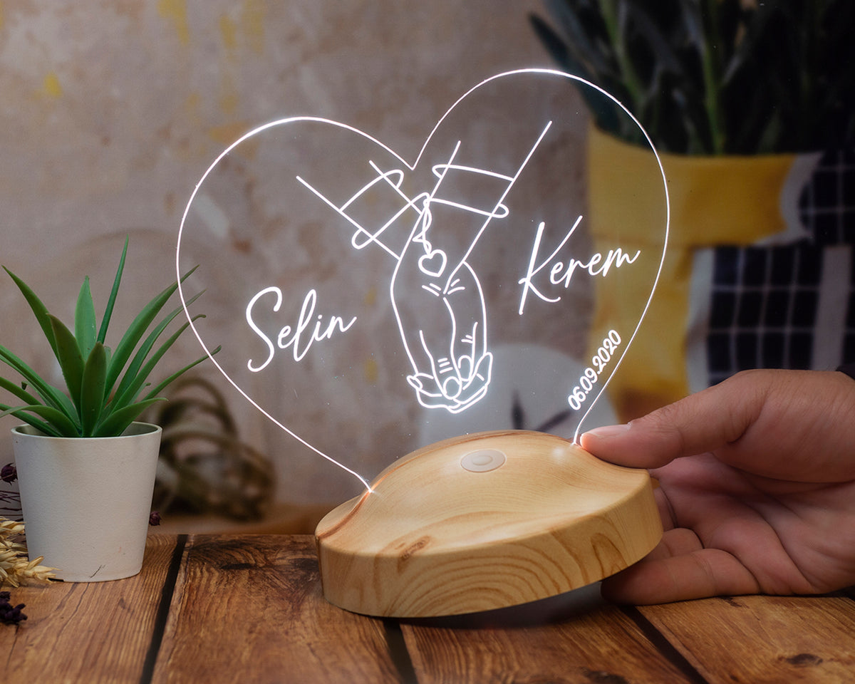 El Ele Figürlü LED Lamba – Romantik Sevgili Hediyesi — Sevgi Lambası