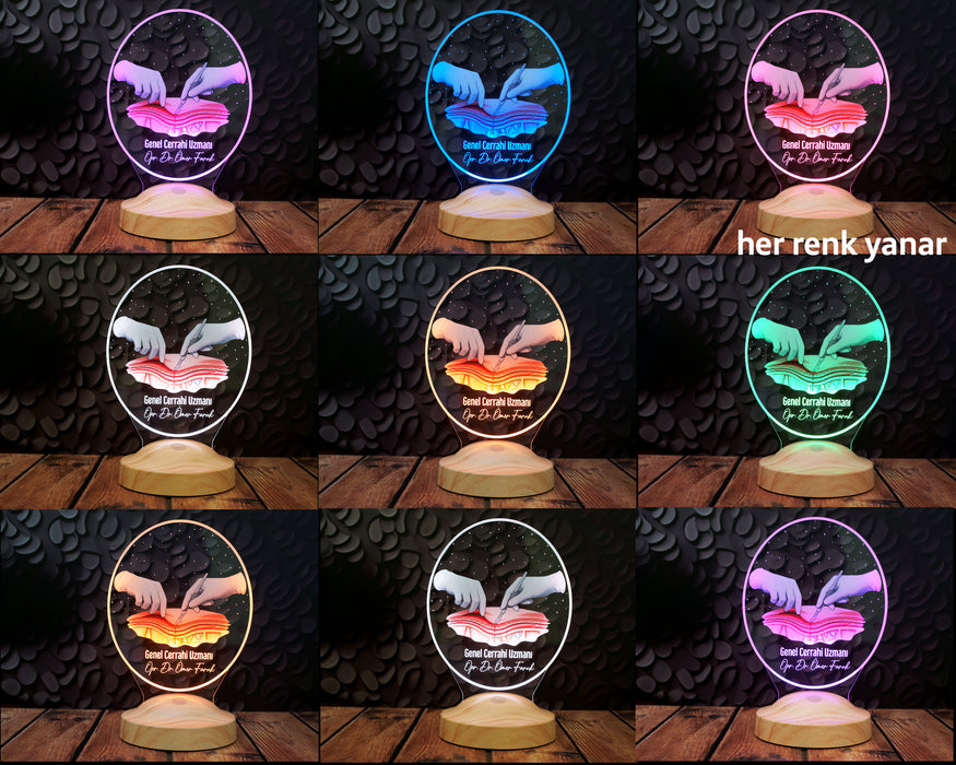 Genel Cerrahi Uzmanına Hediye – Kişiye Özel Cerrah Doktora Hediye LED Lamba, Cerrahi Tasarımlı Tıp Hediyesi