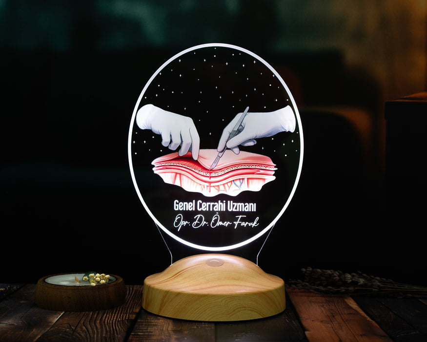 Genel Cerrahi Uzmanına Hediye – Kişiye Özel Cerrah Doktora Hediye LED Lamba, Cerrahi Tasarımlı Tıp Hediyesi