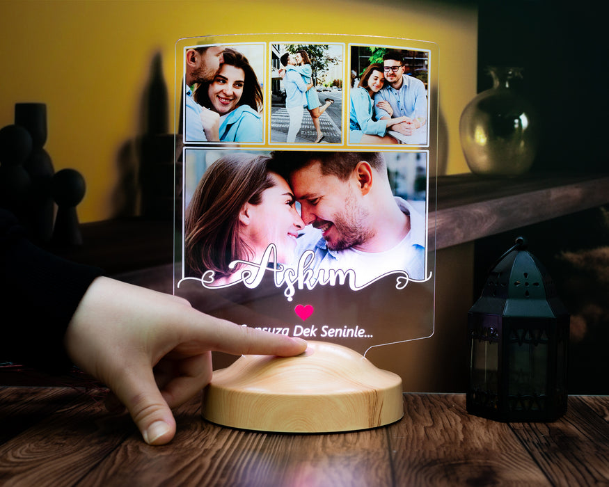 Aşkım Yazılı Fotoğraflı Sevgili Hediyesi LED Lamba – Sevgililere Özel Resimli, Romantik ve Anlamlı Aşk Hediyesi