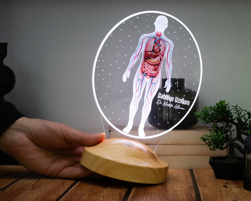Dahiliye Doktoruna Hediye – Kişiye Özel İç Hastalıkları Doktoru LED Lamba, Anatomi Tasarımlı Tıp Hediyesi