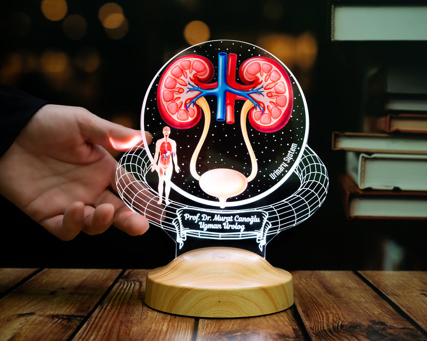 Üroloji, Nefroloji Uzmanına Hediye – Kişiye Özel Ürolog ve Nefrolog Doktor LED Lamba, Böbrek & Üriner Sistem Tasarımlı Tıp Hediyesi