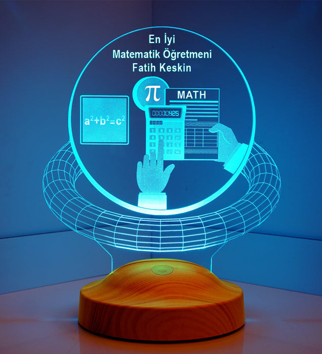 Matematik Öğretmenine Özel Hediye Led Lamba, Matematik Tasarımlı İsimli Mezuniyet Hediyesi Led Lamba
