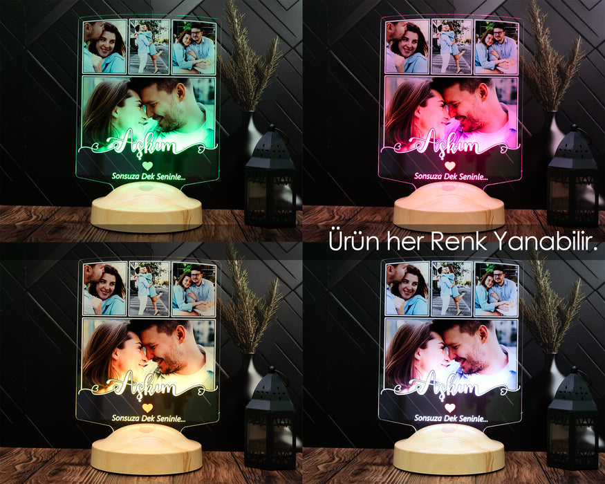 Aşkım Yazılı Fotoğraflı Sevgili Hediyesi LED Lamba – Sevgililere Özel Resimli, Romantik ve Anlamlı Aşk Hediyesi