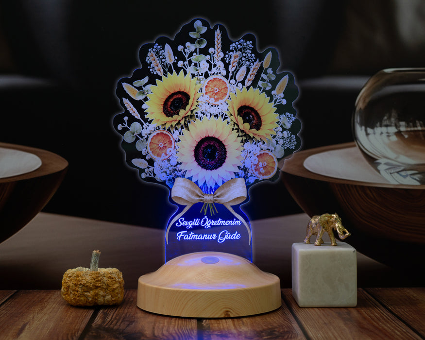 Ayçiçeği Buketi LED Lamba, Günebakan Çiçek Buketi Doğum Günü Hediyesi Kadına, Anneye ve Öğretmene Hediye Masa Lambası