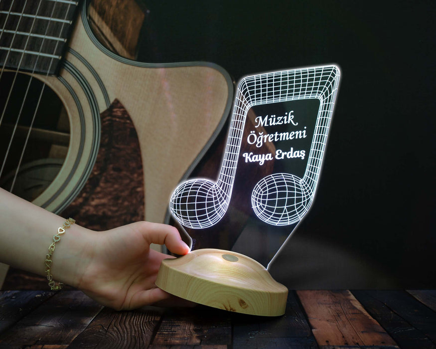 Nota Tasarımlı Müzik Öğretmeni Hediyesi Kişiye Özel LED Lamba - İsimli Müzisyen Hediyesi, Öğretmen Hediyesi