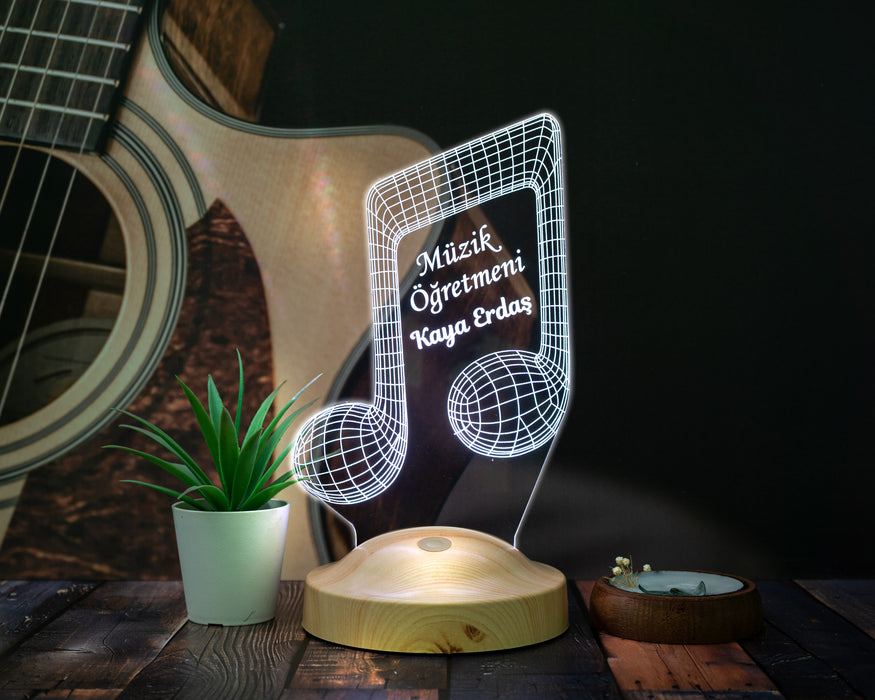 Nota Tasarımlı Müzik Öğretmeni Hediyesi Kişiye Özel LED Lamba - İsimli Müzisyen Hediyesi, Öğretmen Hediyesi