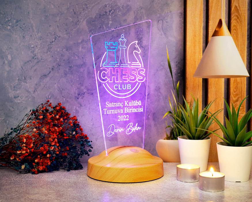 Satranç Turnuvası Kupa Ödül Hediyesi, Satranç Öğretmenine Hediye Led Lamba, Satranç Temalı Hediyelik, Chess Renkli Masa Lambası