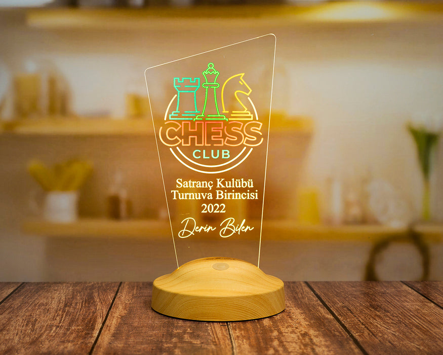 Satranç Turnuvası Kupa Ödül Hediyesi, Satranç Öğretmenine Hediye Led Lamba, Satranç Temalı Hediyelik, Chess Renkli Masa Lambası