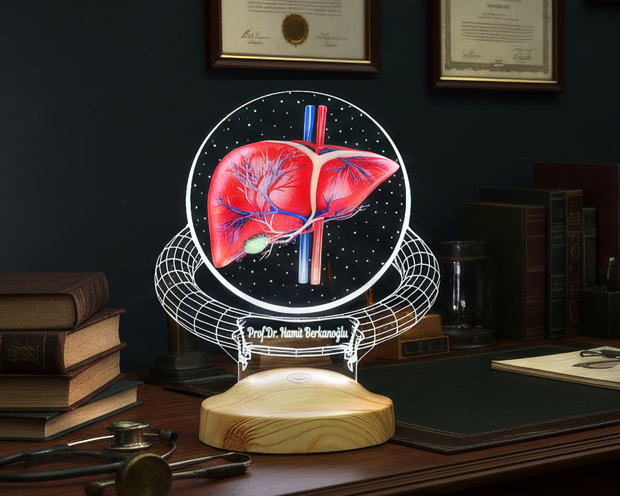 Karaciğer Hepatolog Uzmanına Hediye – Kişiye Özel Gastroenteroloji & Hepatoloji Doktoru LED Lamba, Karaciğer Tasarımlı Tıp Hediyesi