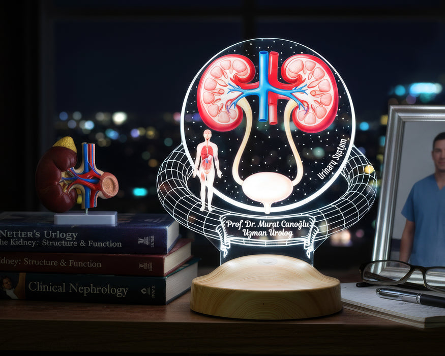 Üroloji, Nefroloji Uzmanına Hediye – Kişiye Özel Ürolog ve Nefrolog Doktor LED Lamba, Böbrek & Üriner Sistem Tasarımlı Tıp Hediyesi