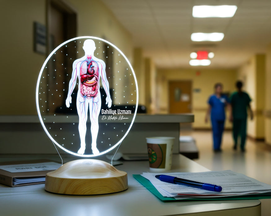 Dahiliye Doktoruna Hediye – Kişiye Özel İç Hastalıkları Doktoru LED Lamba, Anatomi Tasarımlı Tıp Hediyesi