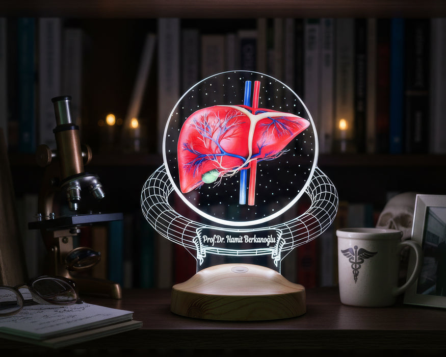Karaciğer Hepatolog Uzmanına Hediye – Kişiye Özel Gastroenteroloji & Hepatoloji Doktoru LED Lamba, Karaciğer Tasarımlı Tıp Hediyesi