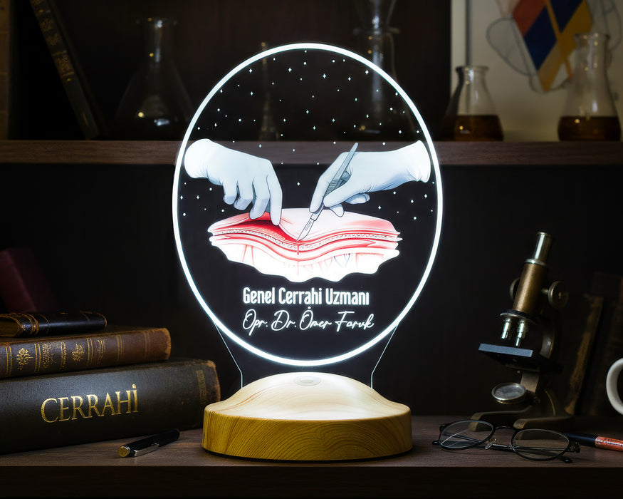 Genel Cerrahi Uzmanına Hediye – Kişiye Özel Cerrah Doktora Hediye LED Lamba, Cerrahi Tasarımlı Tıp Hediyesi