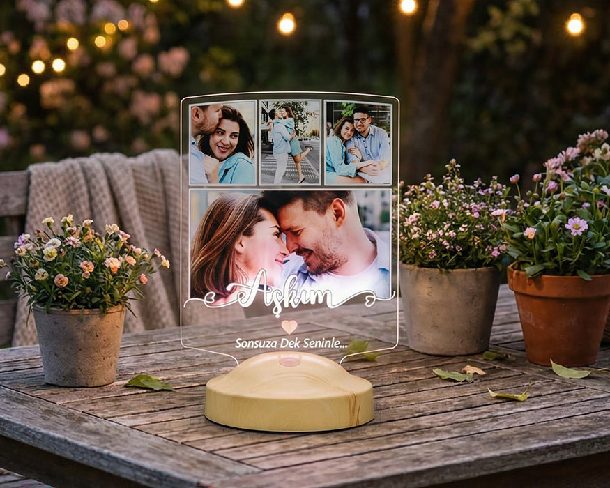 Aşkım Yazılı Fotoğraflı Sevgili Hediyesi LED Lamba – Sevgililere Özel Resimli, Romantik ve Anlamlı Aşk Hediyesi