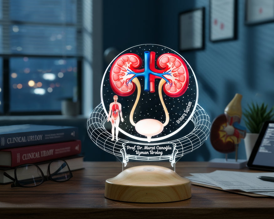Üroloji, Nefroloji Uzmanına Hediye – Kişiye Özel Ürolog ve Nefrolog Doktor LED Lamba, Böbrek & Üriner Sistem Tasarımlı Tıp Hediyesi