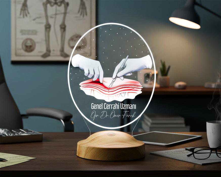 Genel Cerrahi Uzmanına Hediye – Kişiye Özel Cerrah Doktora Hediye LED Lamba, Cerrahi Tasarımlı Tıp Hediyesi