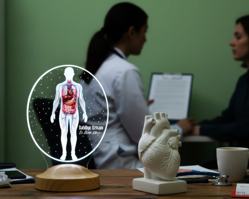 Dahiliye Doktoruna Hediye – Kişiye Özel İç Hastalıkları Doktoru LED Lamba, Anatomi Tasarımlı Tıp Hediyesi