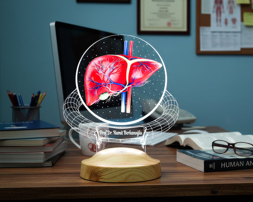 Karaciğer Hepatolog Uzmanına Hediye – Kişiye Özel Gastroenteroloji & Hepatoloji Doktoru LED Lamba, Karaciğer Tasarımlı Tıp Hediyesi