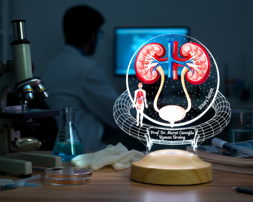 Üroloji, Nefroloji Uzmanına Hediye – Kişiye Özel Ürolog ve Nefrolog Doktor LED Lamba, Böbrek & Üriner Sistem Tasarımlı Tıp Hediyesi
