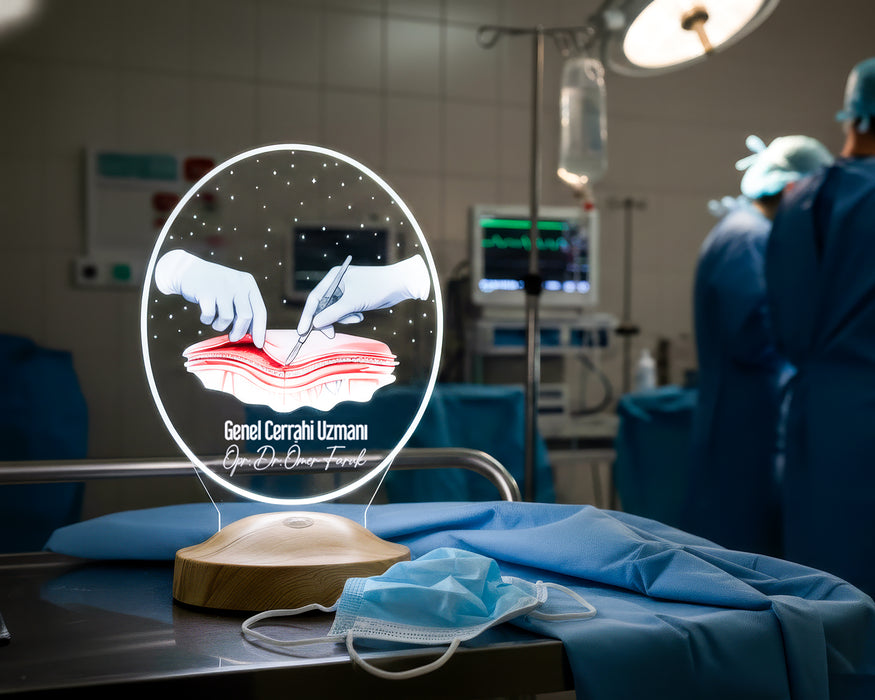 Genel Cerrahi Uzmanına Hediye – Kişiye Özel Cerrah Doktora Hediye LED Lamba, Cerrahi Tasarımlı Tıp Hediyesi